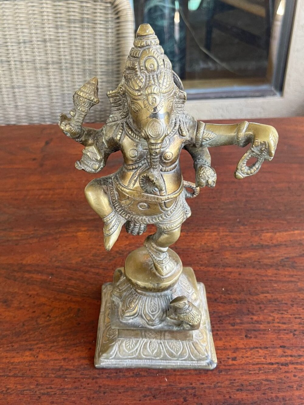 Antique Brass Hindu God Ganesh Statue Hindu Deity Remover of Obstacles ~ Good Lu